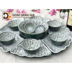 Set đồ ăn mặt trời Bát Tràng vẽ tay các mẫu màu chàm S8